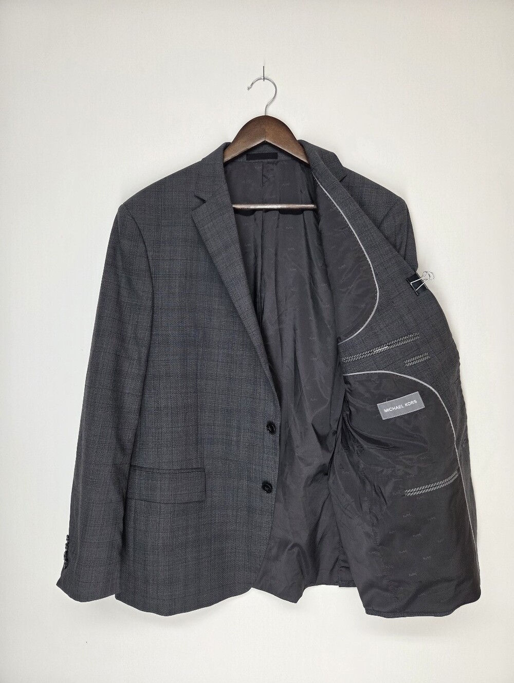Michael Kors Sport Coat Blazer Mens 44R Gray Plaid Wool Blend Two Button